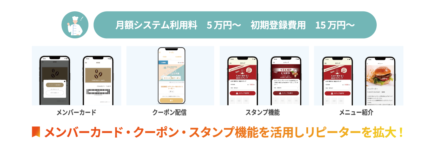 メンバーカード・クーポン・スタンプ機能を活用しリピーターを拡大！